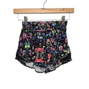 Lululemon Shorts Womens 2 Black Multicolor Floral Running Lined Zip Pocket‎